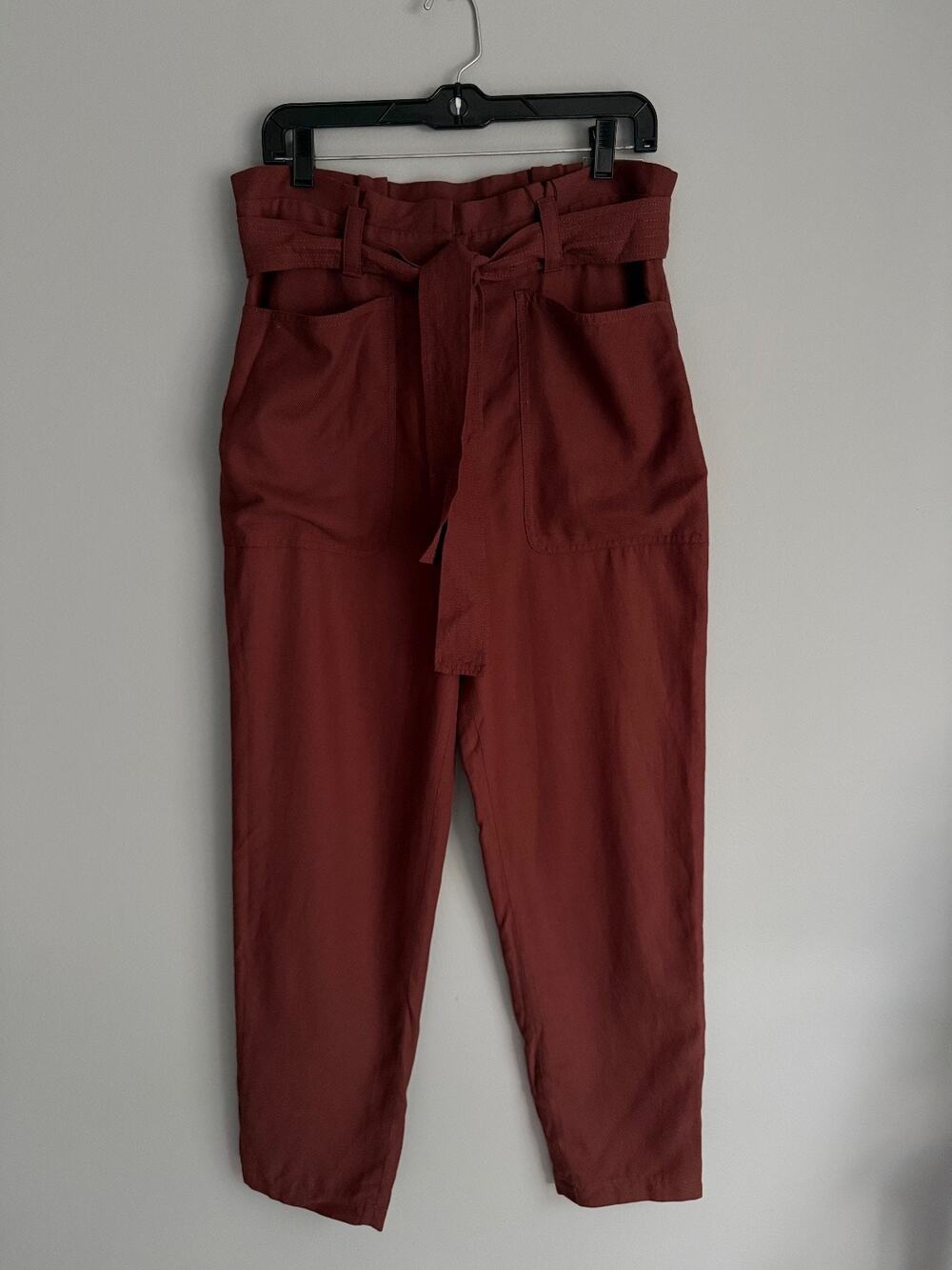 Express Women's 10R Rust Brown Paperbag Waist Ankle Pants NWT High Rise Minimal